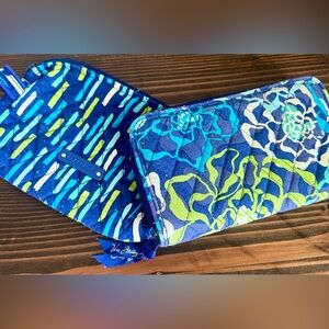 Vera Bradley Retired Katalina Blues Wallet & Cosmetic Bag Set
